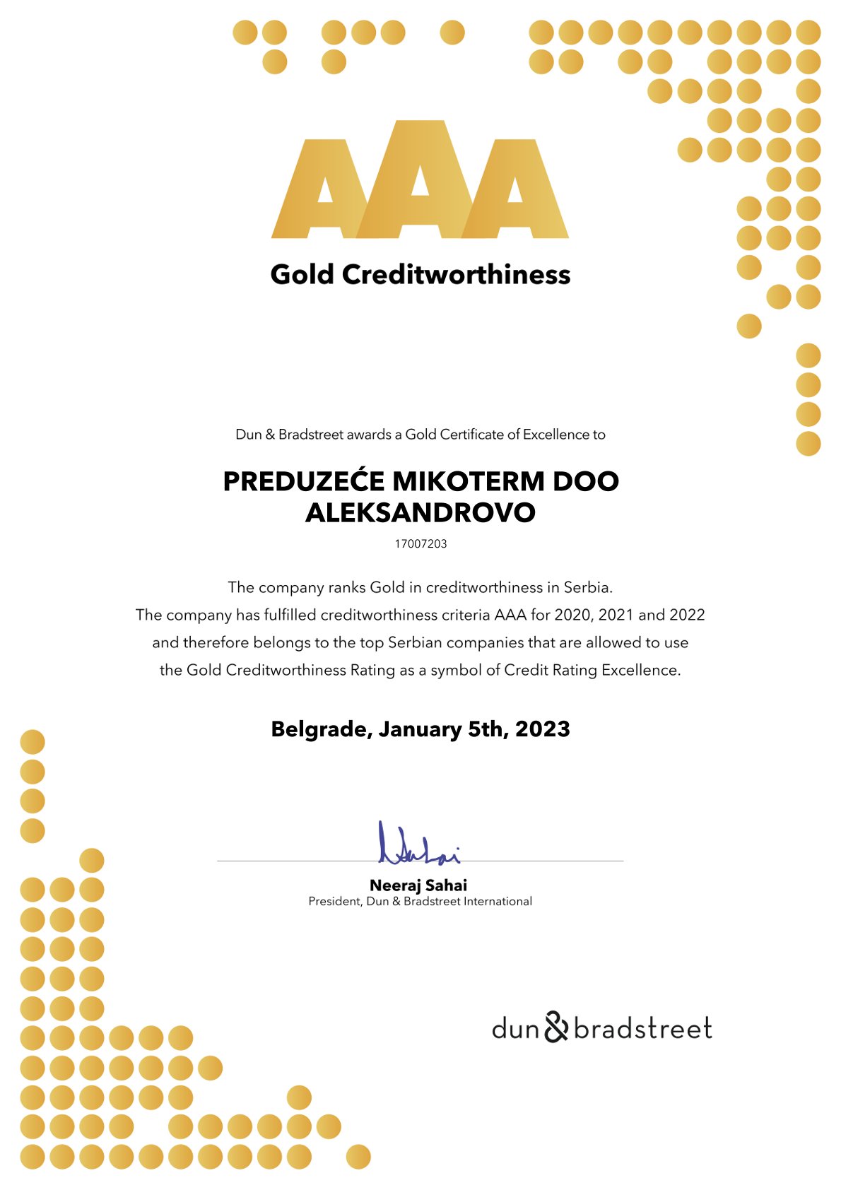 Gold Creditworthiness